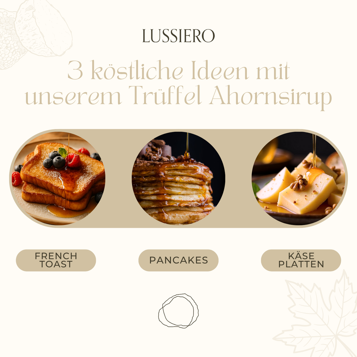 Drei Serviervorschläge: French Toast, Pancakes und Käseplatte