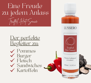 Lussiero Trüffel Hot Sauce edle Gourmet-Chilisauce mit Sommertrüffel und Habanero-Chili pikant, würzig, aromatisch 100ml