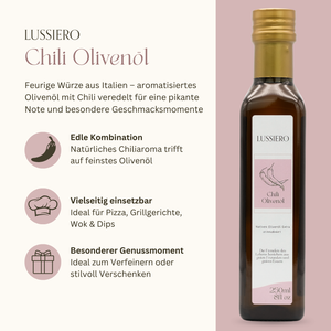 Lussiero Chili Olivenöl Natives Olivenöl Extra mit feinem Chili-Aroma Chili Pepper 250ml