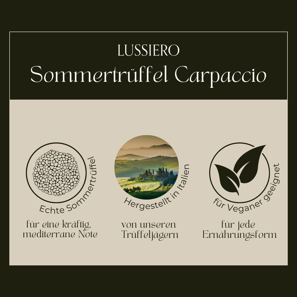 Übersicht: echte Sommertrüffel, hergestellt in Italien, für jede Ernährungsform