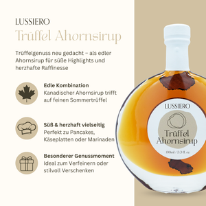 Lussiero Trüffel-Ahornsirup echter kanadischer Ahornsirup mit Sommertrüffel verfeinert Gourmet-Sirup für Feinschmecker 100ml