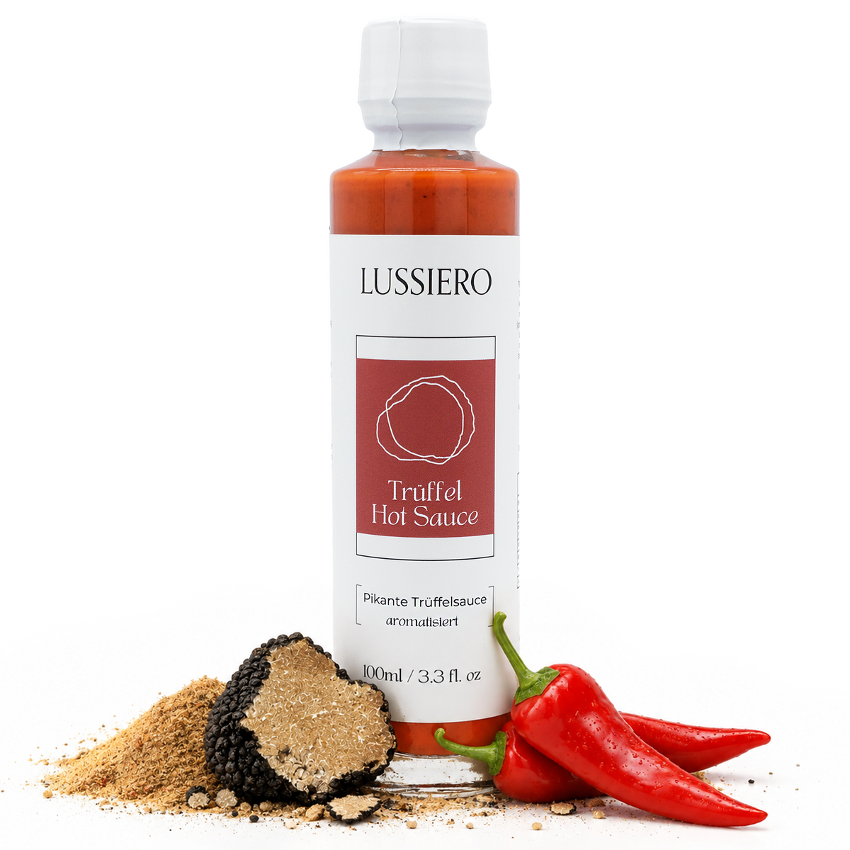 Flasche Lussiero Trüffel Hot Sauce, 100 ml, mit Chili und Trüffel