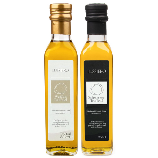 Lussiero Trüffelöl-Set aus weißem und schwarzem Trüffel-Öl, Feinkost Geschenkset 2 x 250ml