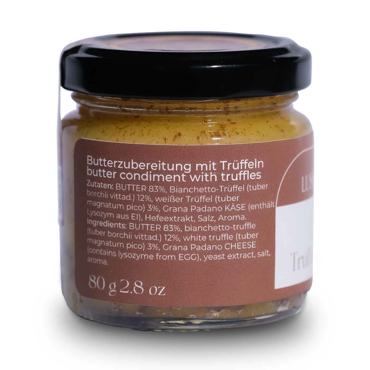 Etikett der Premium-Trüffelbutter mit Zutatenangaben
