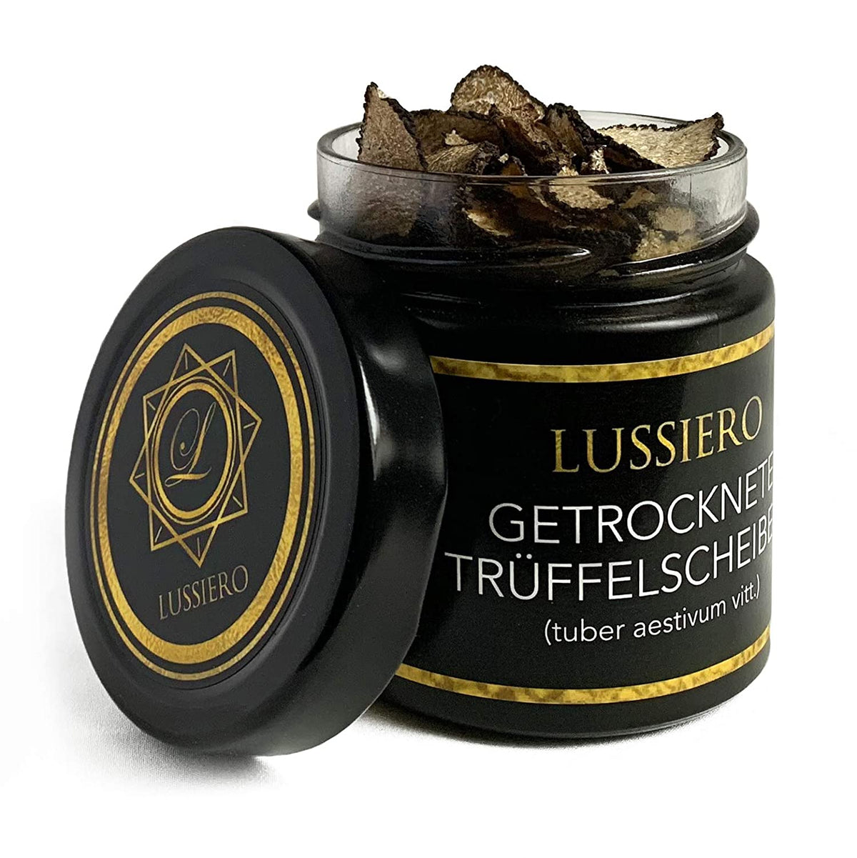 Geöffnete Dose Lussiero Getrocknete Trüffelscheiben