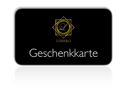 Lussiero Geschenkkarte in Schwarz mit goldenem Emblem