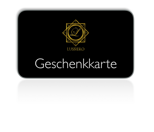 Lussiero Geschenkkarte in Schwarz mit goldenem Emblem